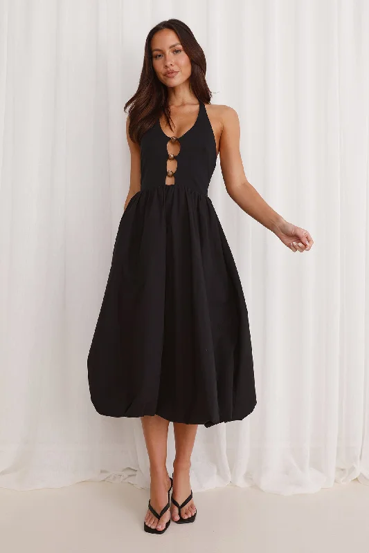 Beachside Haven Halter Midi Dress Black