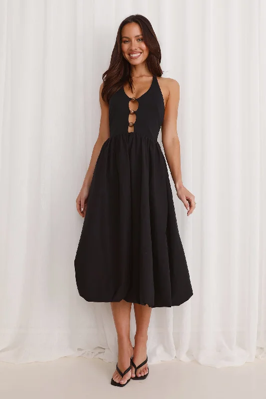 Beachside Haven Halter Midi Dress Black