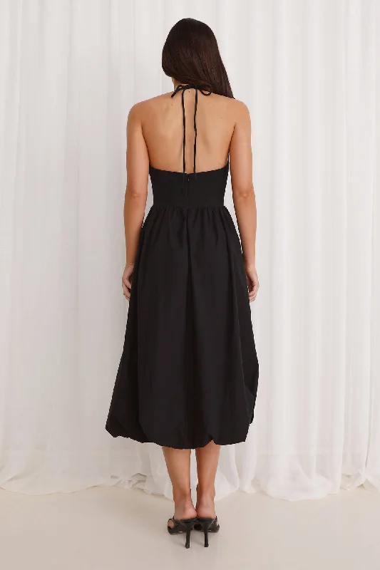 Beachside Haven Halter Midi Dress Black