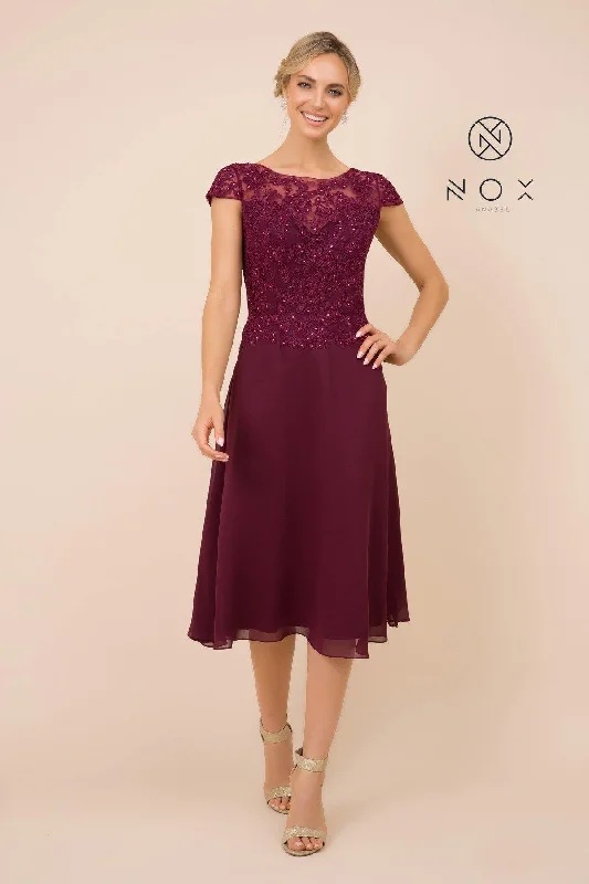 Short Mother of the Bride Lace Chiffon Dress