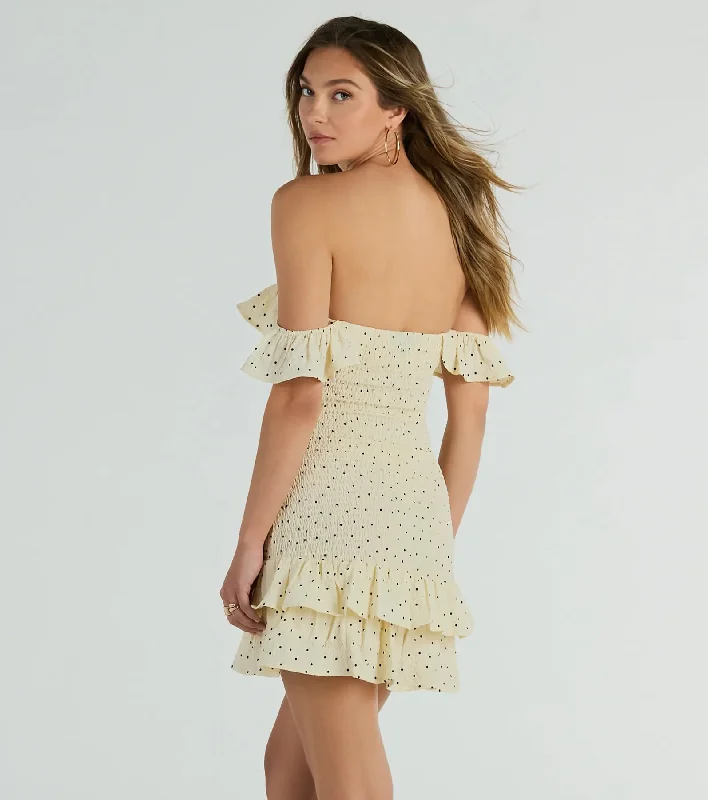 Best Spot To Be Off-The-Shoulder Polka Dot Mini Dress