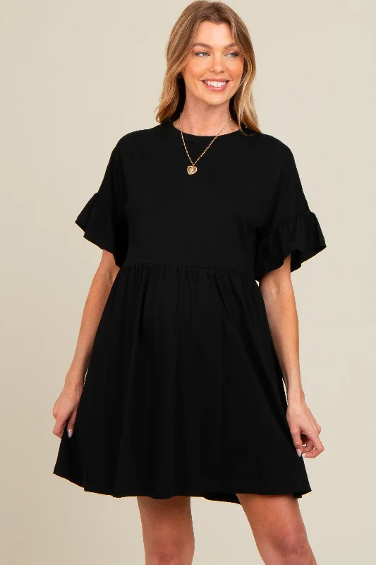 Black Ruffle Sleeve Maternity Dress