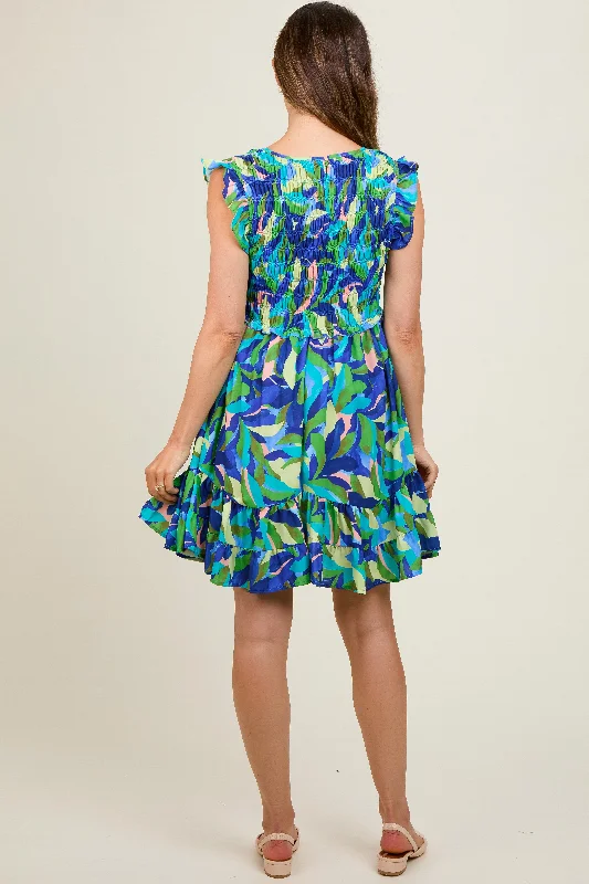 Blue Abstract Print Maternity Mini Dress