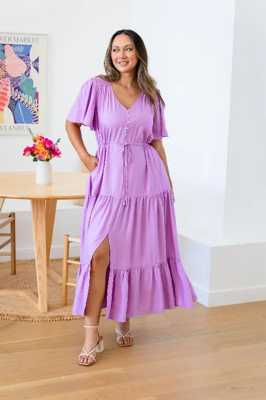 Bonnie Linen Blend Dress in Berry