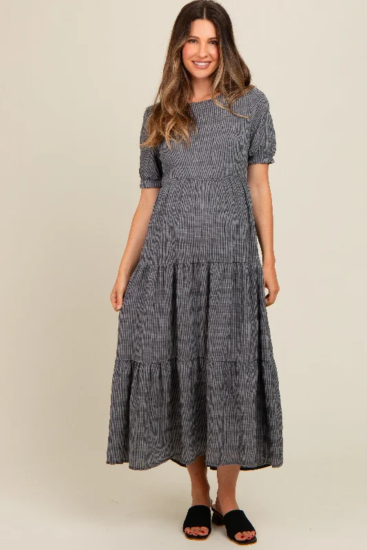 Charcoal Textured Tiered Maternity Maxi Dress