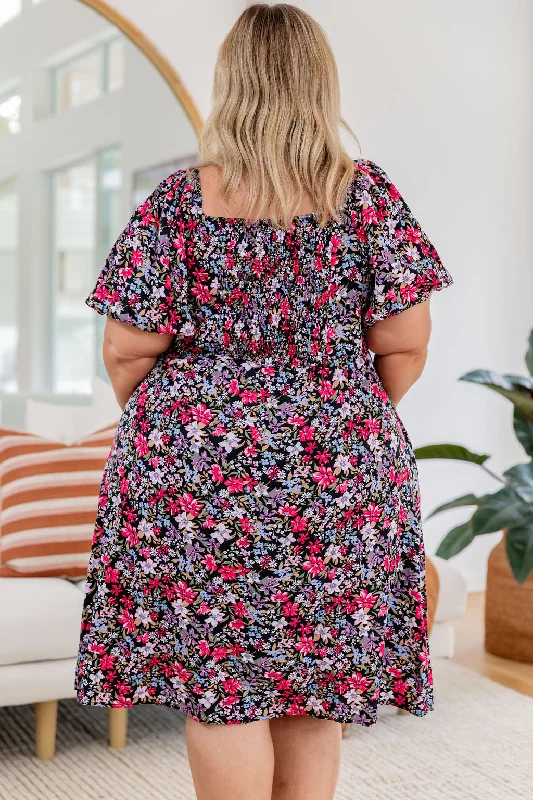 Charlotte Puff Sleeve Dress in Dark Floral