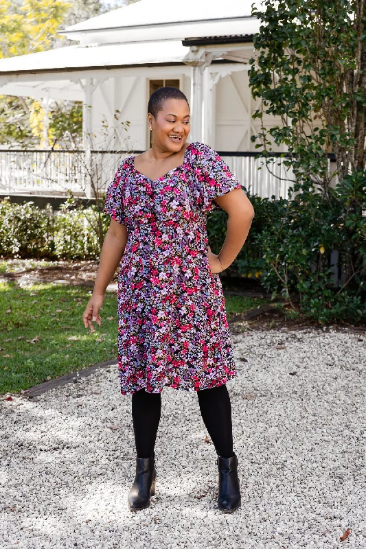 Charlotte Puff Sleeve Dress in Dark Floral