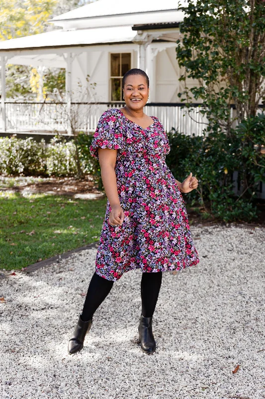 Charlotte Puff Sleeve Dress in Dark Floral