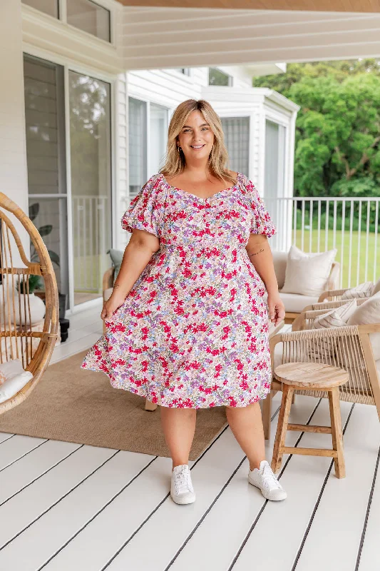 Charlotte Puff Sleeve Dress in Light Floral