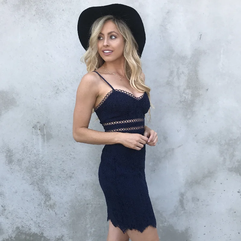 Endearing Love Navy Scallop Lace Dress