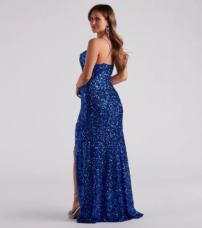 Esperanza Formal Sequin Cowl Dress