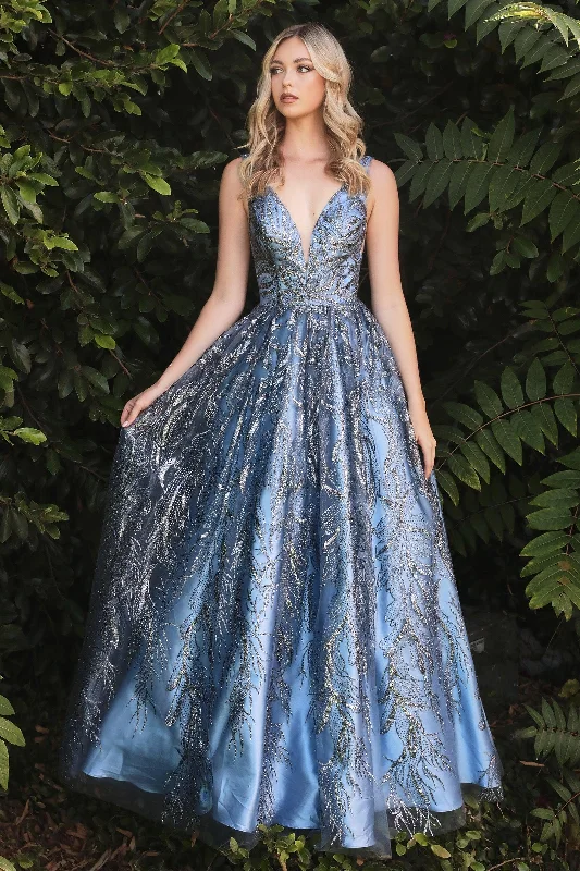 Cinderella Divine J812 Floral Glitter Long Prom Dress