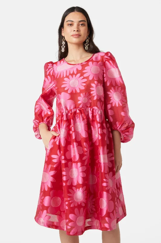 Flowering Pink Jacquard Dress