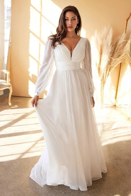 Cinderella Divine CD0192W Flowy Long Plus Size A Line Wedding Dress