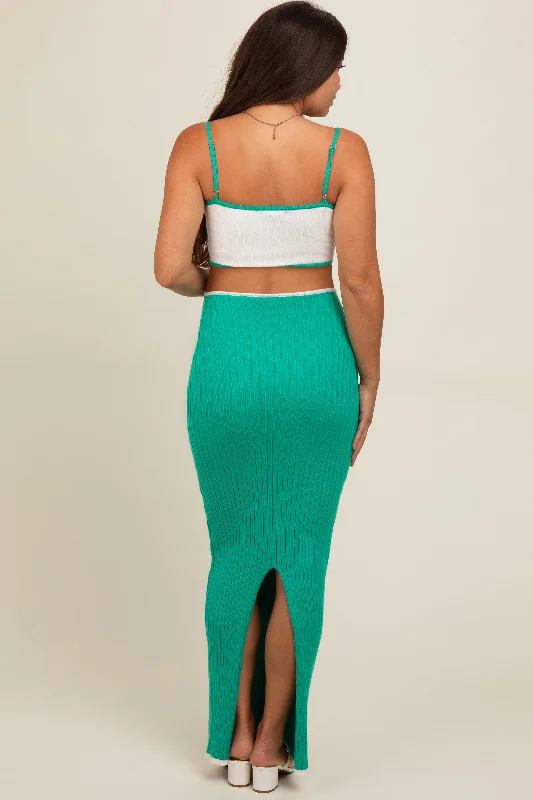 Green Colorblock Fitted Maternity Maxi Dress