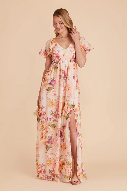 Hannah Empire Dress - Coral Sunset Peonies