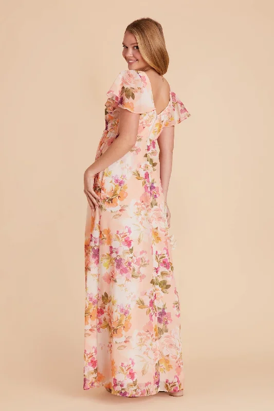 Hannah Empire Dress - Coral Sunset Peonies