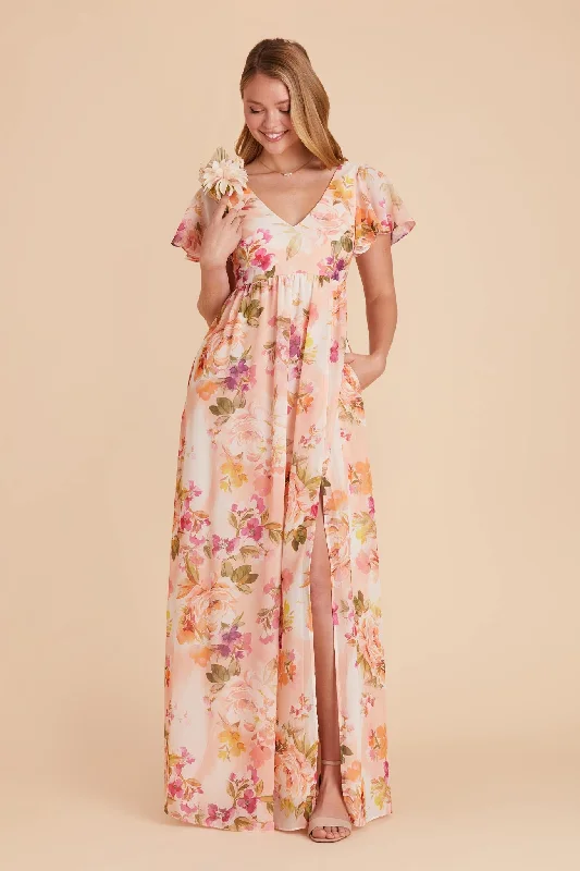 Hannah Empire Dress - Coral Sunset Peonies