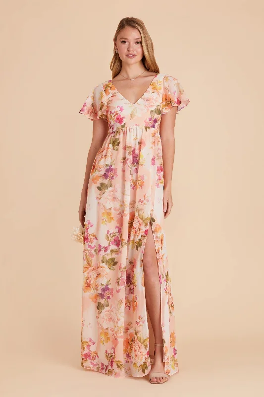 Hannah Empire Dress - Coral Sunset Peonies