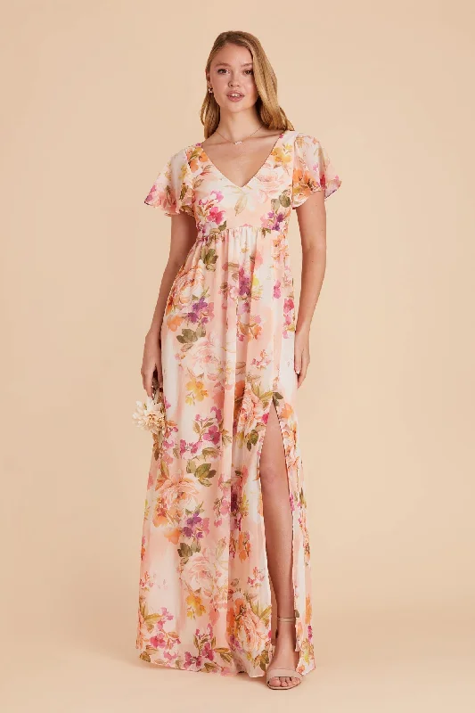 Hannah Empire Dress - Coral Sunset Peonies