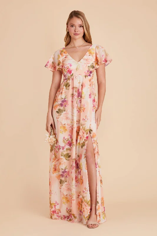 Hannah Empire Dress - Coral Sunset Peonies