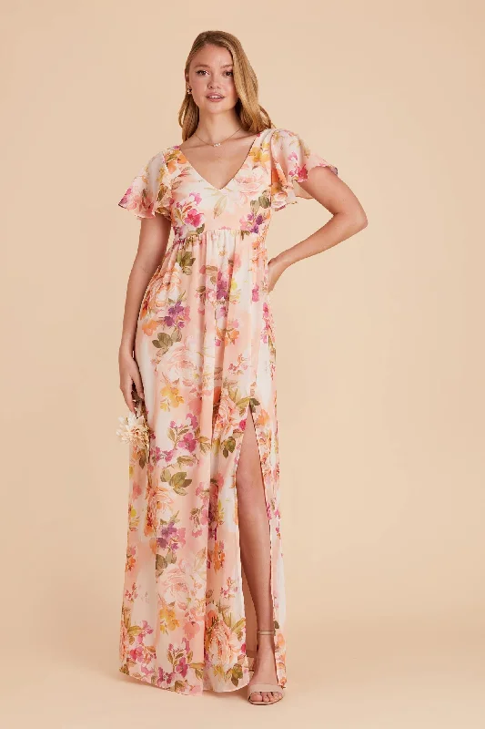 Hannah Empire Dress - Coral Sunset Peonies