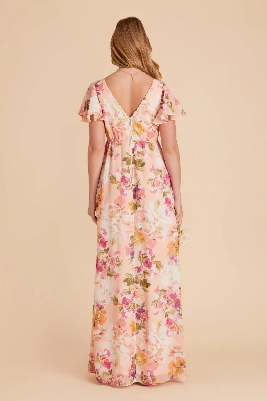 Hannah Empire Dress - Coral Sunset Peonies