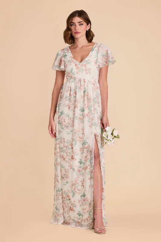 Hannah Empire Dress - Dusty Apricot Peonies