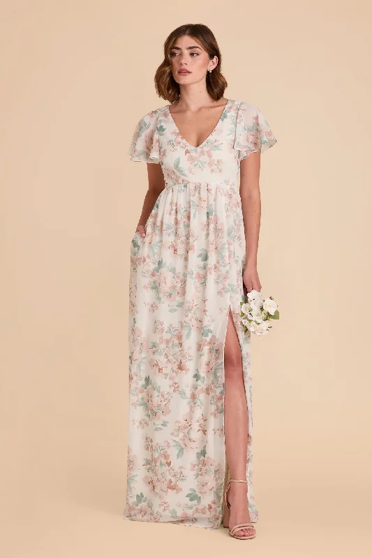 Hannah Empire Dress - Dusty Apricot Peonies