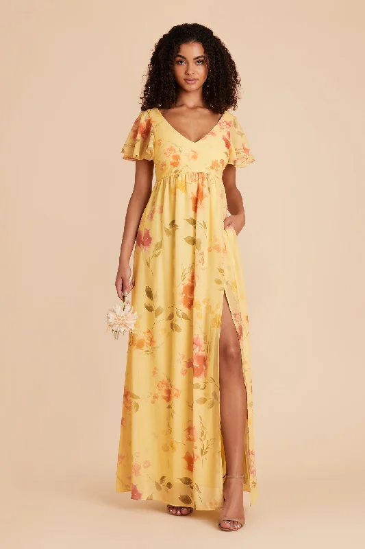 Hannah Empire Dress - Pale Yellow Rococo Floral