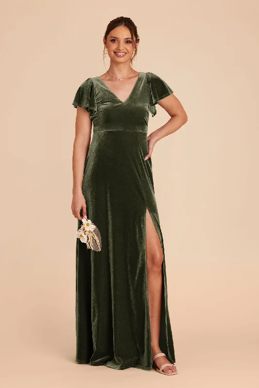 Hannah Velvet Dress - Olive