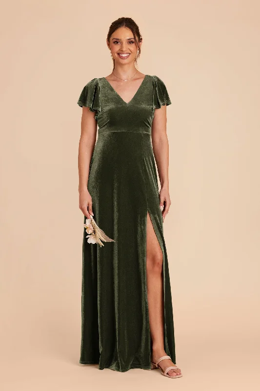 Hannah Velvet Dress - Olive