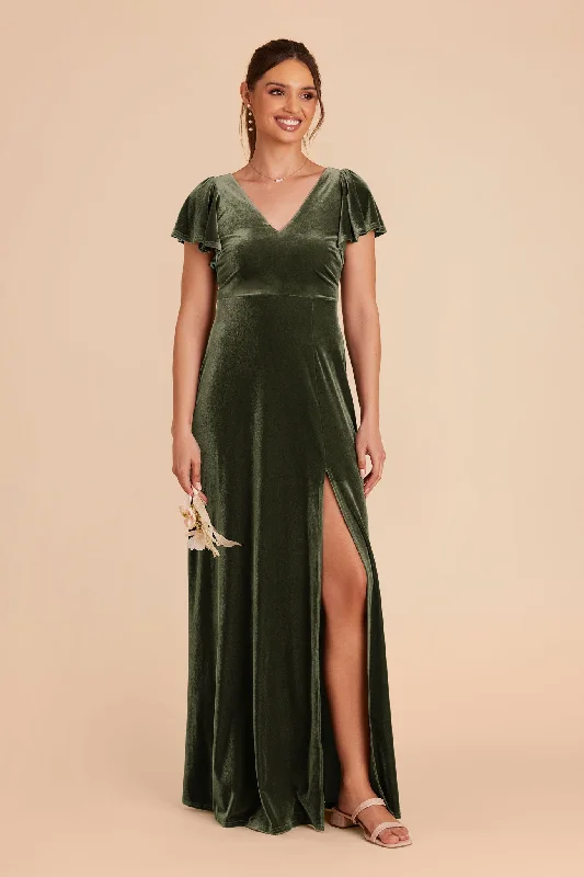 Hannah Velvet Dress - Olive