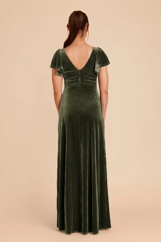 Hannah Velvet Dress - Olive