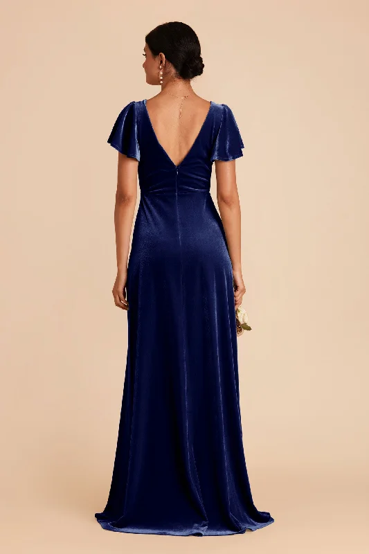 Hannah Velvet Dress - Sapphire Blue