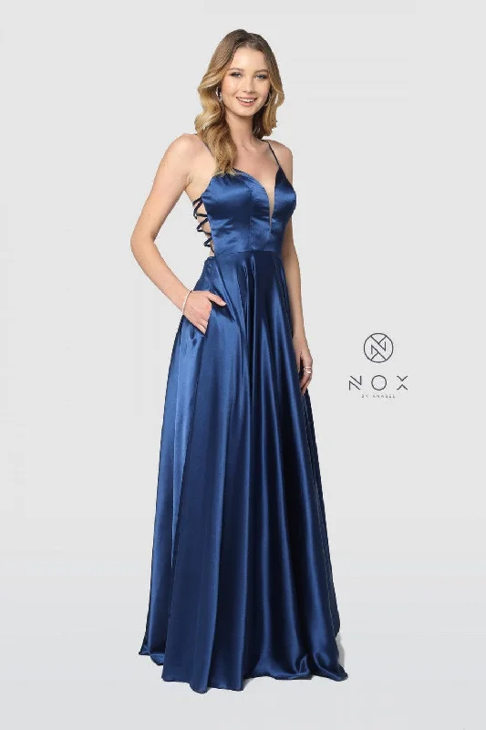 Long Open Back Prom Dress Evening Gown with Pockets