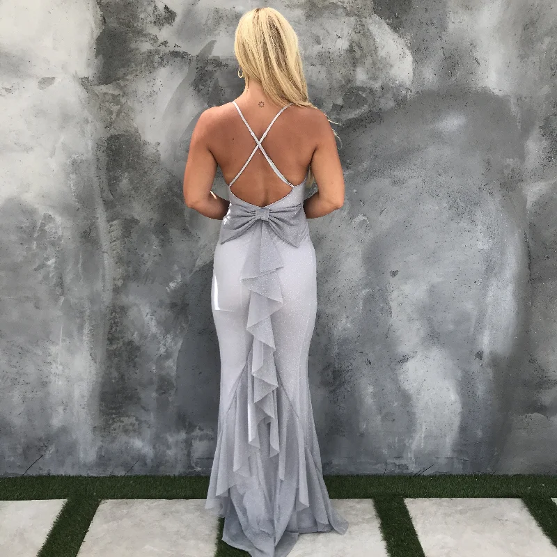 Fell In Love Bow Back Grey Maxi Dress