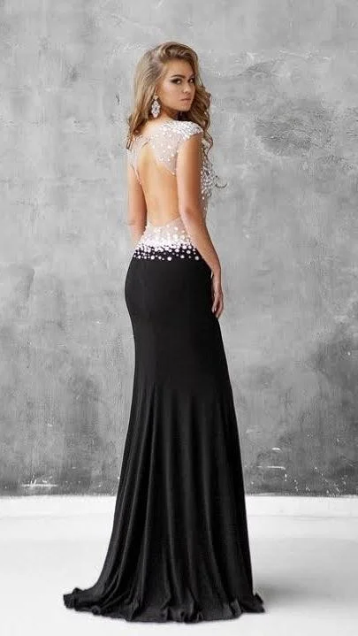 Jovani 74234 Deep V Neck Illusion Long Prom Gown