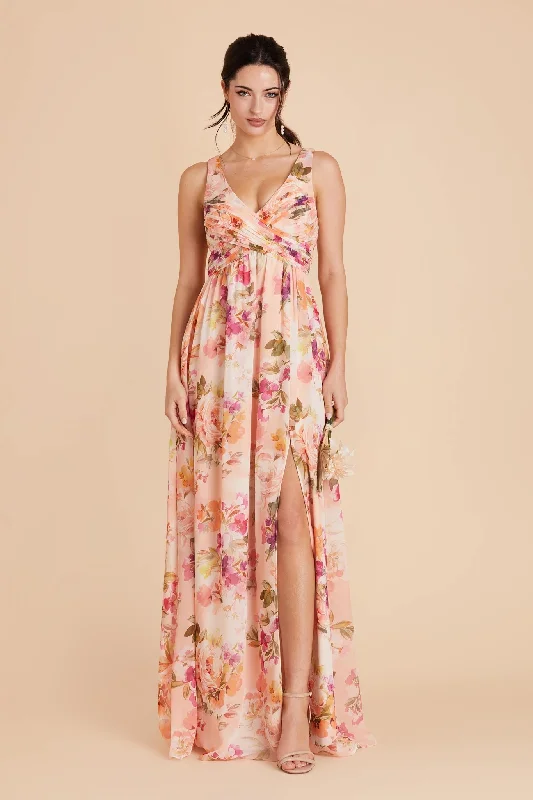 Laurie Empire Dress - Coral Sunset Peonies