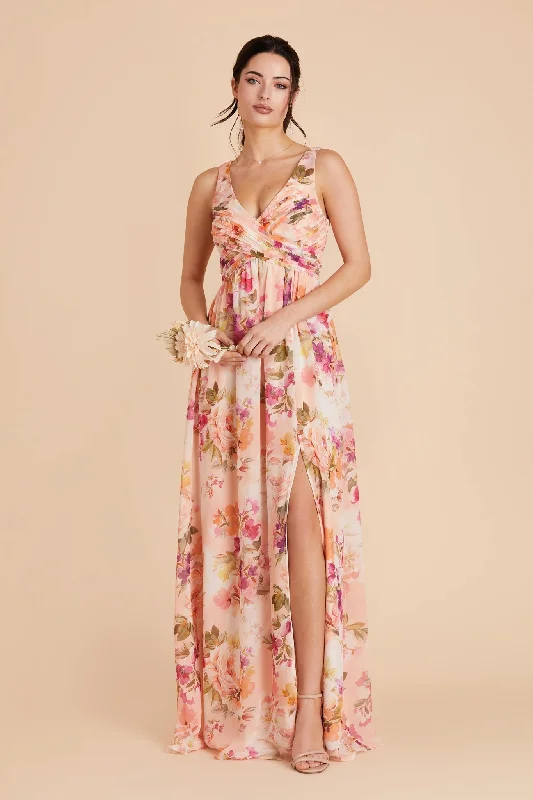 Laurie Empire Dress - Coral Sunset Peonies