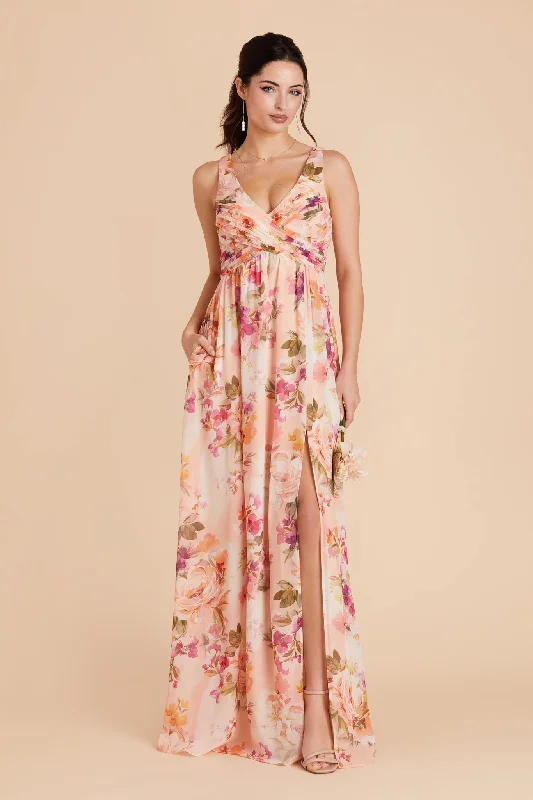 Laurie Empire Dress - Coral Sunset Peonies