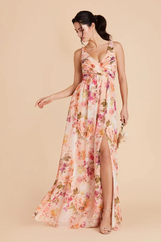 Laurie Empire Dress - Coral Sunset Peonies