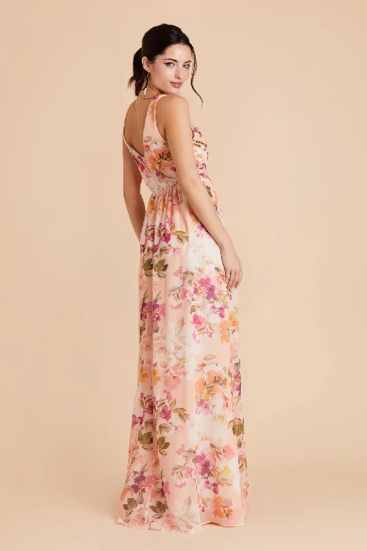 Laurie Empire Dress - Coral Sunset Peonies