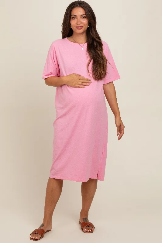 Light Pink Oversized Round Neck T-Shirt Maternity Dress