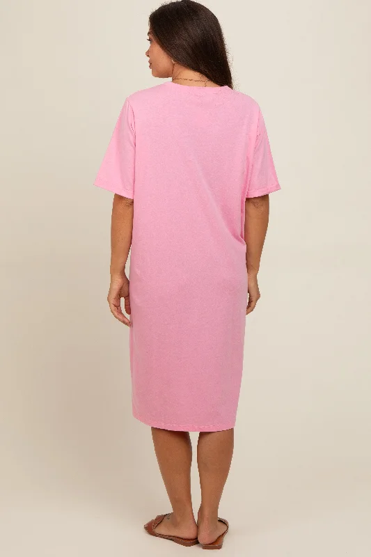 Light Pink Oversized Round Neck T-Shirt Maternity Dress