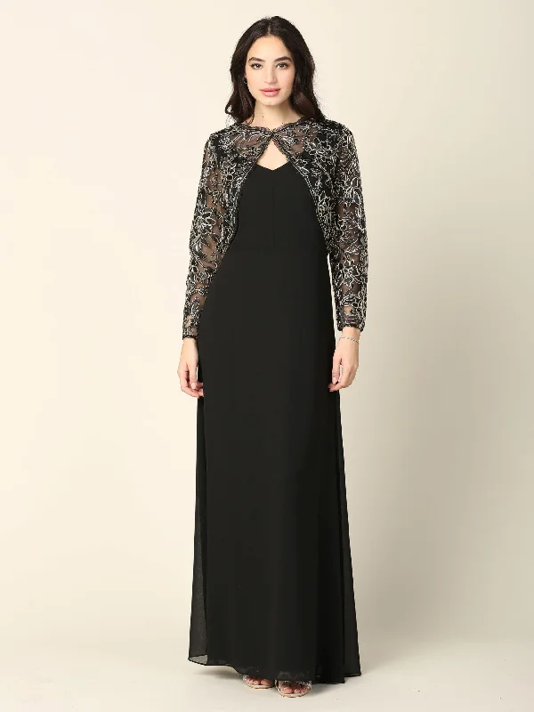 Long Formal Mother of the Bride Lace Jacket Dress