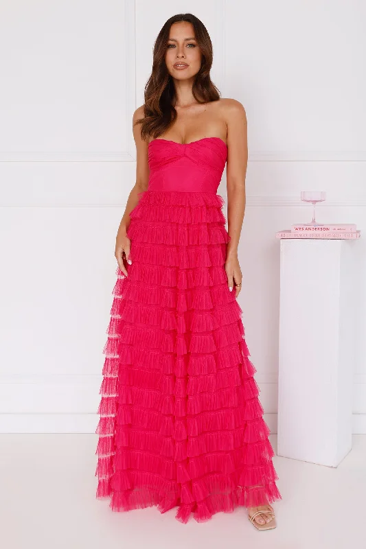 Lovers In Paris Strapless Tulle Maxi Dress Hot Pink