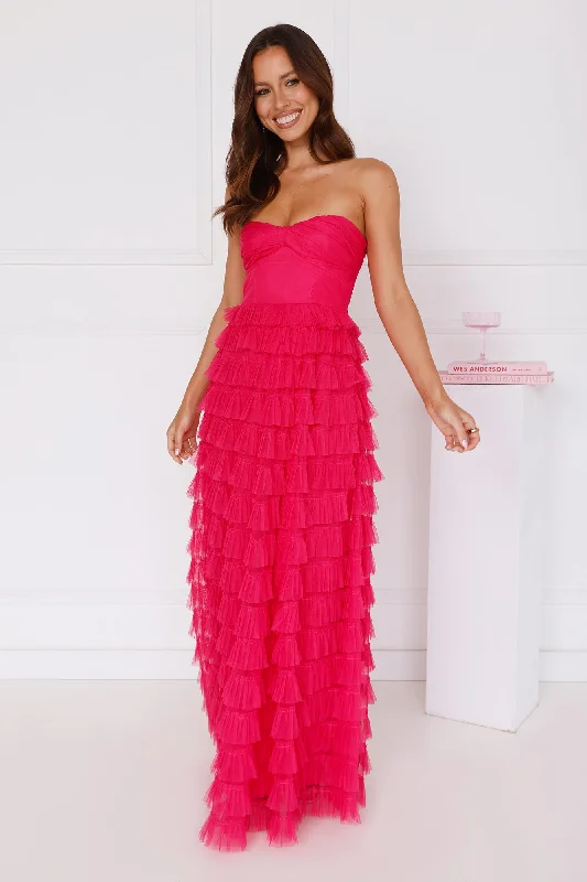 Lovers In Paris Strapless Tulle Maxi Dress Hot Pink