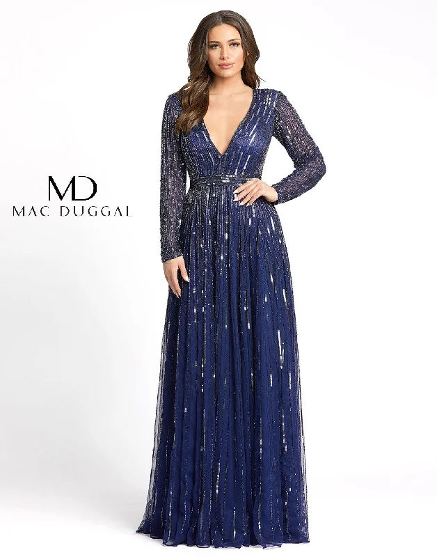 Mac Duggal 4977 Long Sleeve Sequins A Line Evening Dress