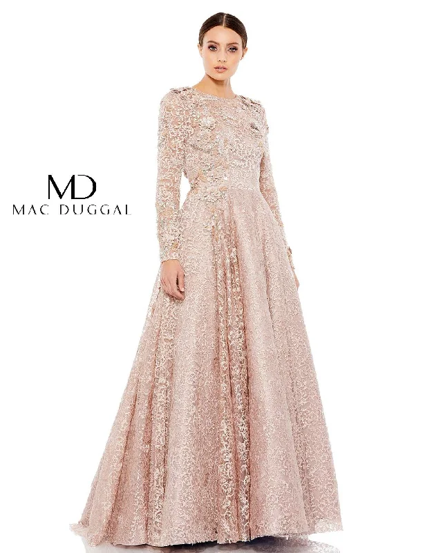 Mac Duggal Embroidered Long Sleeve A Line Ball Gown